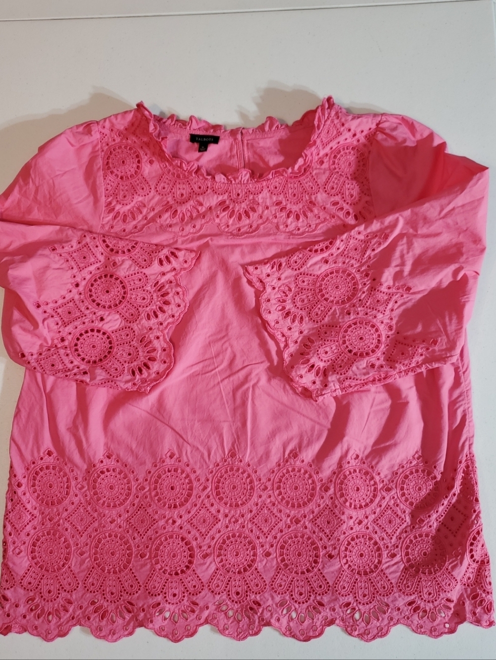 Talbots XL Hot Pink Eyelet Lace Peasant Blouse